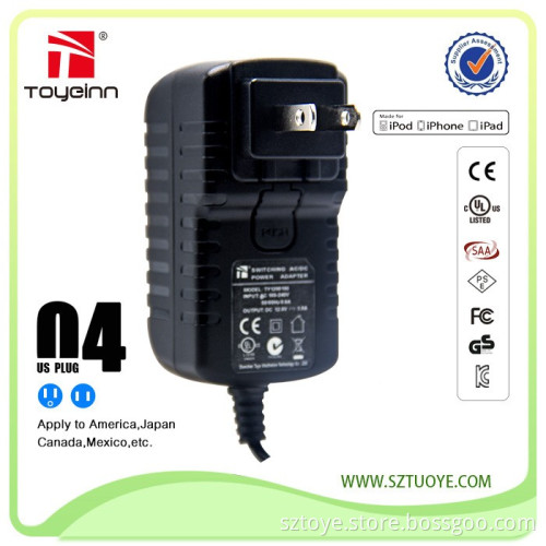 AC/DC Interchangeable Power Adapter 15W 6V 2.5A with UK/US/EU/AU Plug FCC/UL/RoHs/SAA Approved
